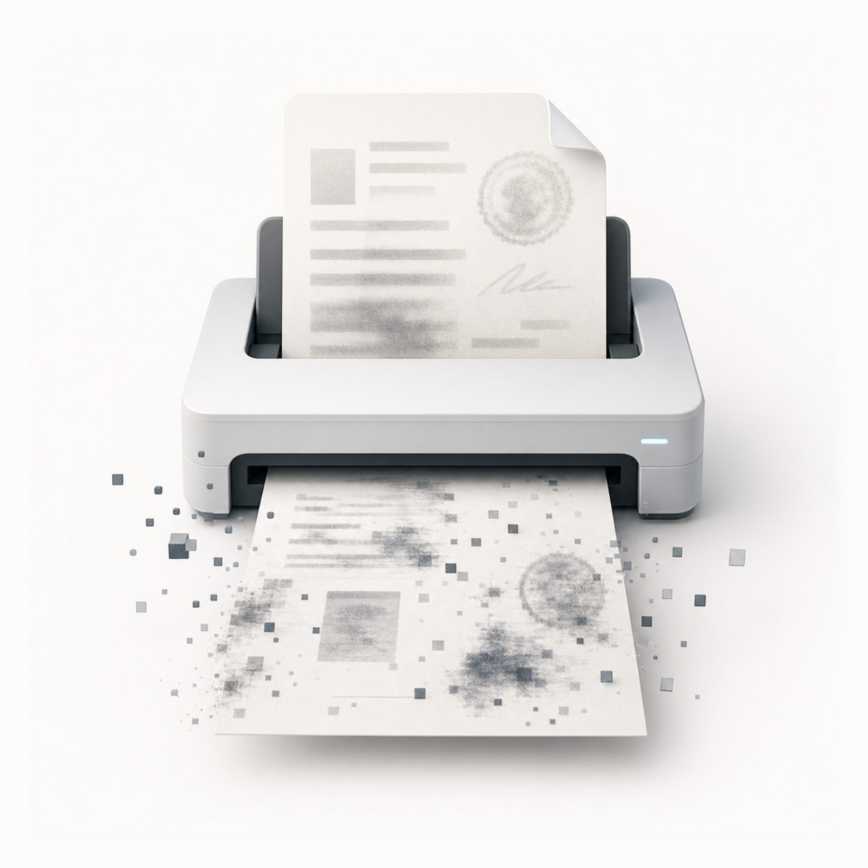 A scanner outputting a blurry, garbled document